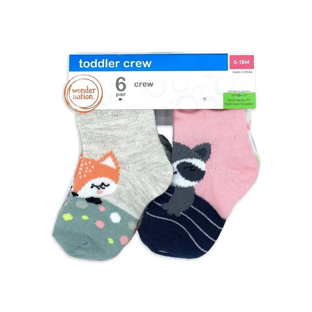 Wonder Nation Girls Socks Size 18-36M Assorted 6-Pack Stretch Comfort Playwear